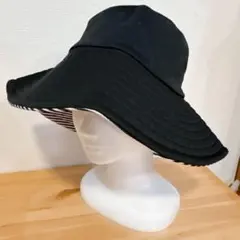 リバーシブル バケットハット ブラック×ストライプ 日焼け対策 熱中症対策 UV