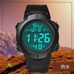腕時計 LEDライト付き 防水 ストップウォッチ スポーツ アウトドア デジタル