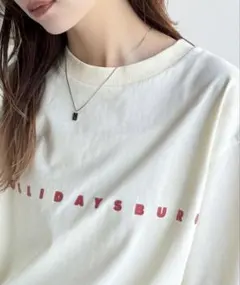 綿100％シルケット風シンプル英字ロゴオーバーサイズTシャツ半袖 アイボリー Sのサムネイル