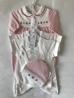 【新品】長袖コンビドレス•短肌着•コンビ肌着•帽子　50～ 60cm