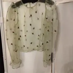 ZARA 花柄刺繍 シースルー長袖ブラウス