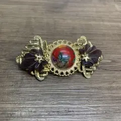 3F 昭和レトロ ヴィンテージ バレッタ 和柄 カボション 髪留め ゴールド リ