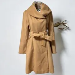 INED イネド 女優襟 Aラインコート ベージュラップコート ウエストベルト付