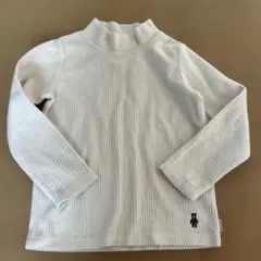 オフホワイト リブ編み 長袖カットソー クマ刺繍