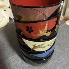 漆器 椀 5個セット 鳥と花の模様