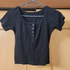 ブラックリブ半袖Tシャツ M