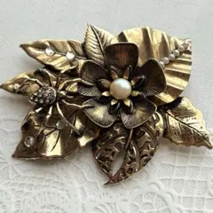 アンティーク 葉と花 スパイダー オブジェのようなブローチ