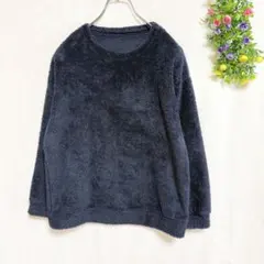 UNIQLO ユニクロ【M】長袖フリーストップス 部屋着　パジャマ ネイビー