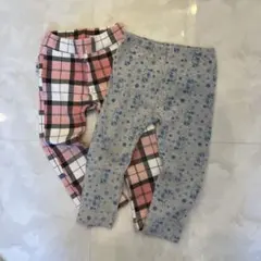 レギンス2枚セット ピンクチェック&グレーミニーマウス