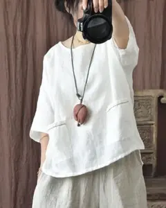 アトリエナルセ チューリップ刺繍 リネンブラウス 日本製 - メルカリ