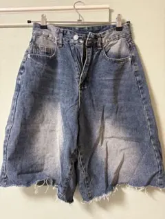 デニム ハーフパンツ フリンジヘム