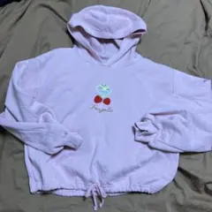 イチゴ刺繍 フード付きパーカー ピンク