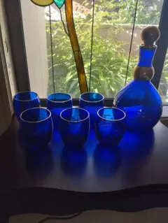 KOTOBUKIYAコバルトブルー 陶器製 デキャンタ 3点セット アンティーク KOTOBUKIYAコバルトブルー 陶器製 デキャンタ 3点セット アンティーク
