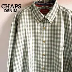 90s CHAPS DENIM チェックシャツ 2L ビッグサイズ グリーン