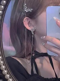 シルバー調花モチーフピアスとヘアクリップセット