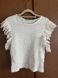 ZARA ホワイト レースフリル 半袖トップス S