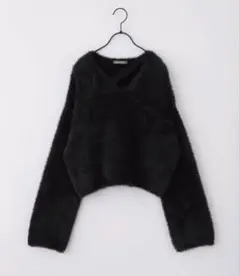 nui nullu カットデザインショートシャギーニット 黒 長袖