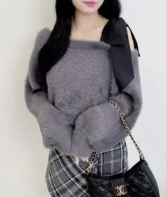 INGNI 肩リボンワンショルフェザーニット