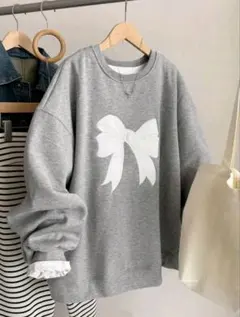 【未使用に近い】SHEIN 刺繍入りスウェットシャツ グレー