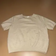 ベージュ 半袖ニット ウール混紡 クルーネック