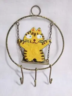 アイアン製 猫のスイングフック 壁掛けフック 3連