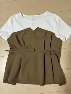 【美品】低身長・小柄さんサイズ エアリーリネンライク ドッキングカットトップスのサムネイル