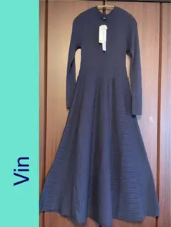 【タグあり試着のみ】Vin リブ編み長袖フレアワンピース