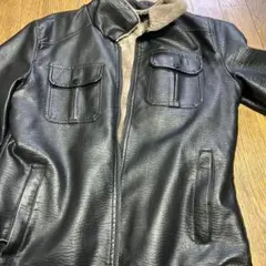 メンズ フェイクレザー ボアジャケット ブラックのサムネイル