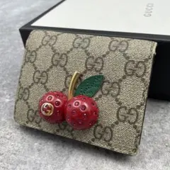【微美品】GUCCI グッチ　折り財布　さくらんぼ　GG総柄　PVC