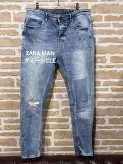 ZARA MAN スキニーデニム ライトブルー　ダメージ加工　スキニージーンズ