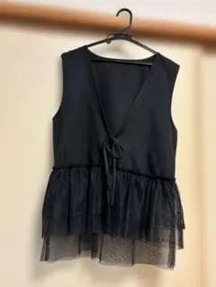 チュール付きジレ ベスト 黒 XL