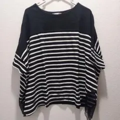 SHOO LA RUE ボーダーカットソー 異素材切り替え