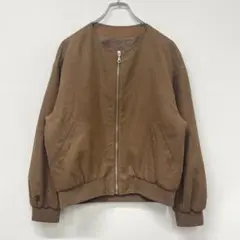 ジーユー　ノーカラー　スエードタッチジャケット　ブルゾン　ブラウン　【L】　美品