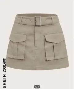 SHEIN ベルト付きミニスカート デニムスカート カーキ S