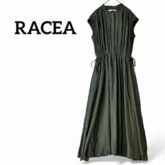 RACEA　ロング　バンドカラーシャツワンピース 38　カーキ　カジュアル　大人