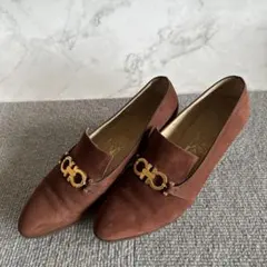 フェラガモ ガンチーニ ローファー 茶 6 1/2C 伊製