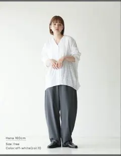 ミズイロインド♡ジャカード♡Vネック♡コクーンシャツ♡シャツ♡オーバーサイズ♡F