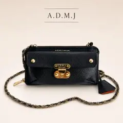 2648 定価5.5万 A.D.M.J レザー ゴールドチェーンウォレット 黒のサムネイル