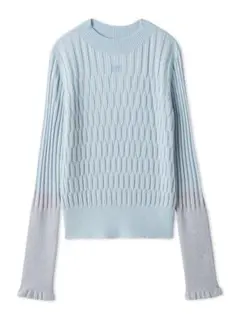 新品 FURFUR ロゴ刺繍バイカラーニット ライトブルー