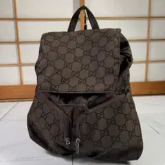 GUCCI グッチ GGナイロン カーフレザー リュックサック ブラウン