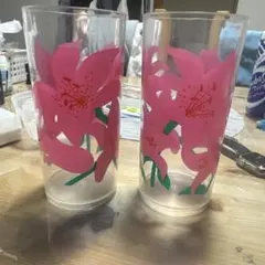 ピンク花柄プラスチックコップ2個セット