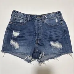 H&M 今期購入　ショートデニム　ダメージ加工　デニムブルー　サイズ38