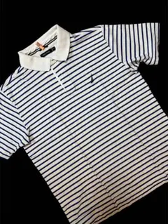【美品】NAUTICA ポロシャツ ボーダー ホワイト ネイビー XLのサムネイル