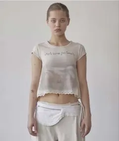 SCULPTOR クロップドTシャツ レース付き 半袖トップスのサムネイル