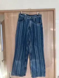 ZARA ストライプデザイン ワイドレッグデニムパンツ M
