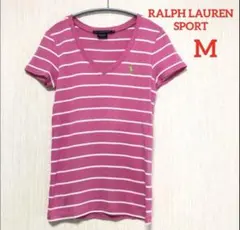 ラルフローレン スポーツ Tシャツ　半袖　Vネック　ピンク×白ボーダー　Mサイズ