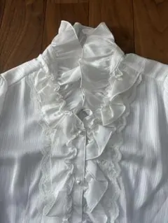 EMMA JAMES ホワイトフリル長袖シャツ 11R