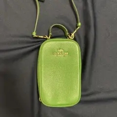 COACH グリーン レザーショルダーバッグ