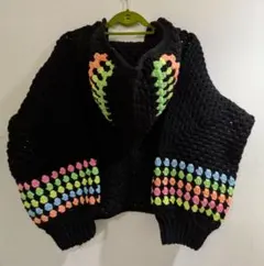 フード付 ネオンカラー ヘキサゴンカーディガン