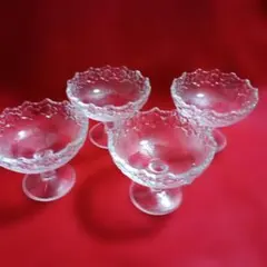 デザートカップ 4個セット ガラス製 花模様　すりガラス製